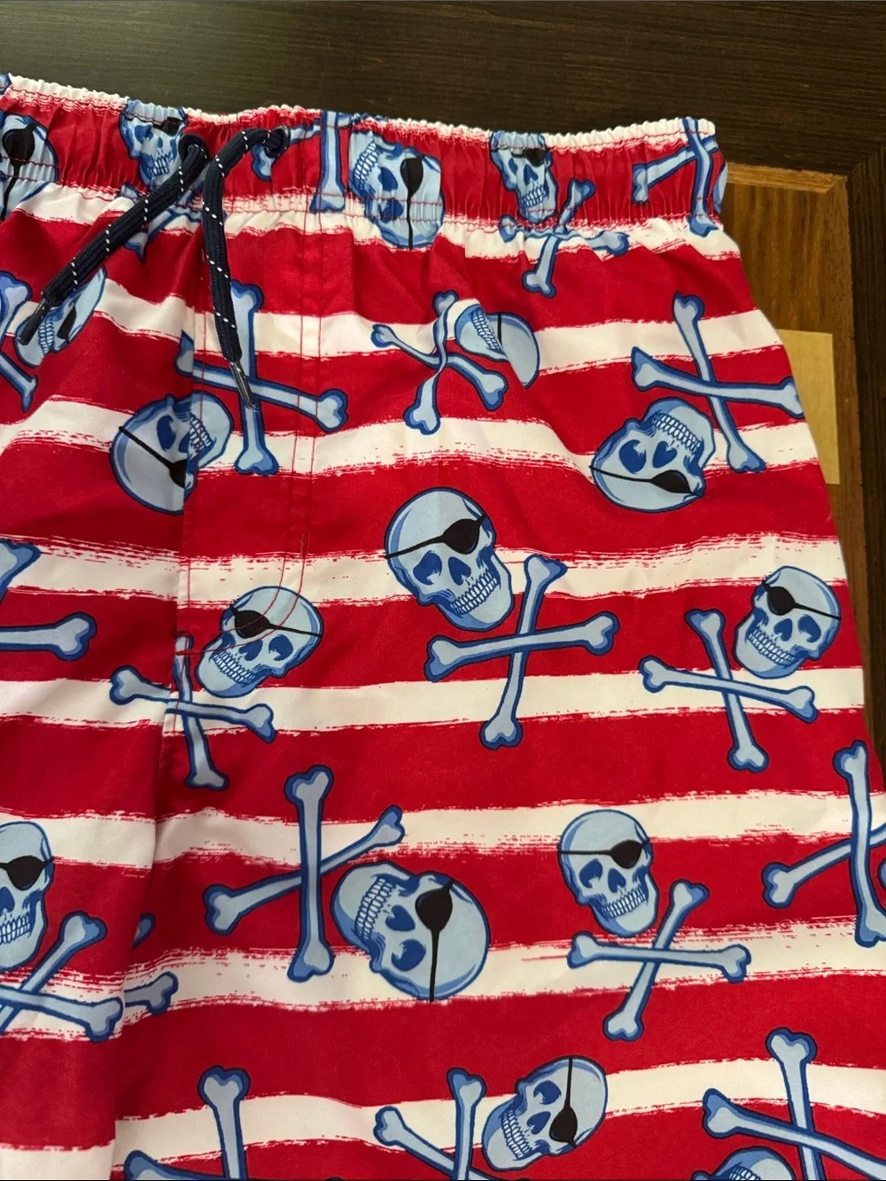 Wonder Nation boys red white striped pirate swim trunks size XXL.